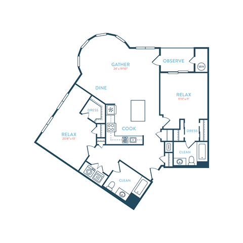 Floor plan for 2 beds, 2 baths, 1336 sqft